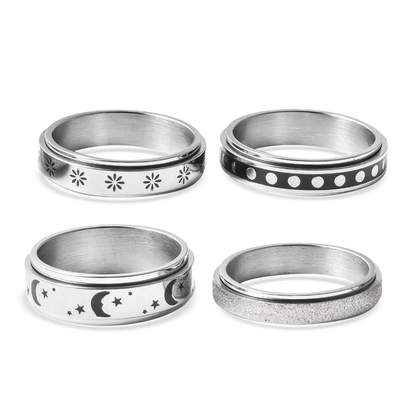 SET OF 4, UNISEX STERLING SILVER SPINNER RINGS. - Picture 2 of 2